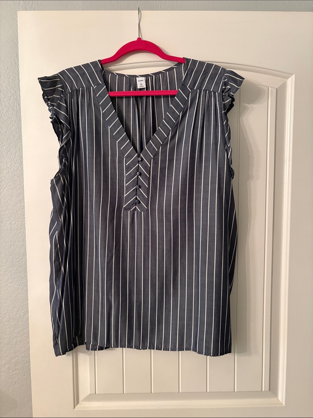 Striped Grey V-Neck Ruffle Sleeve Top